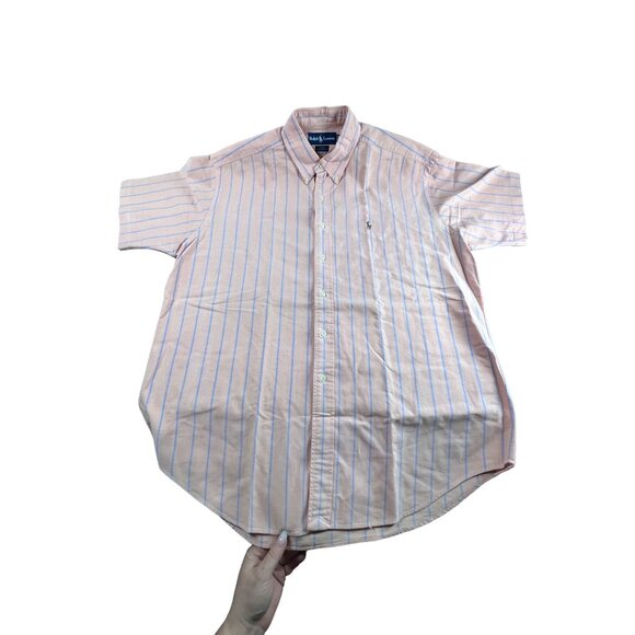 Ralph Lauren Blake 100% Cotton Shirt L Button-Down Peach & Blue Stripes - Picture 1 of 6